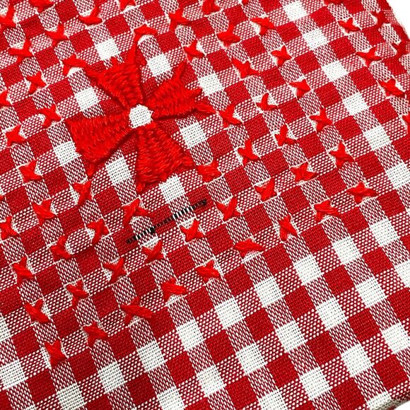 Gingham Print Vintage Apron Handmade Cross Stitched Embroidered Red Check - Picture 9 of 9
